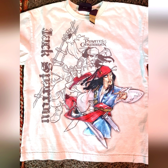Disney Kids Pirates of the Caribbean Jack Sparrow t-shirt sz8 white/cream - Picture 1 of 3